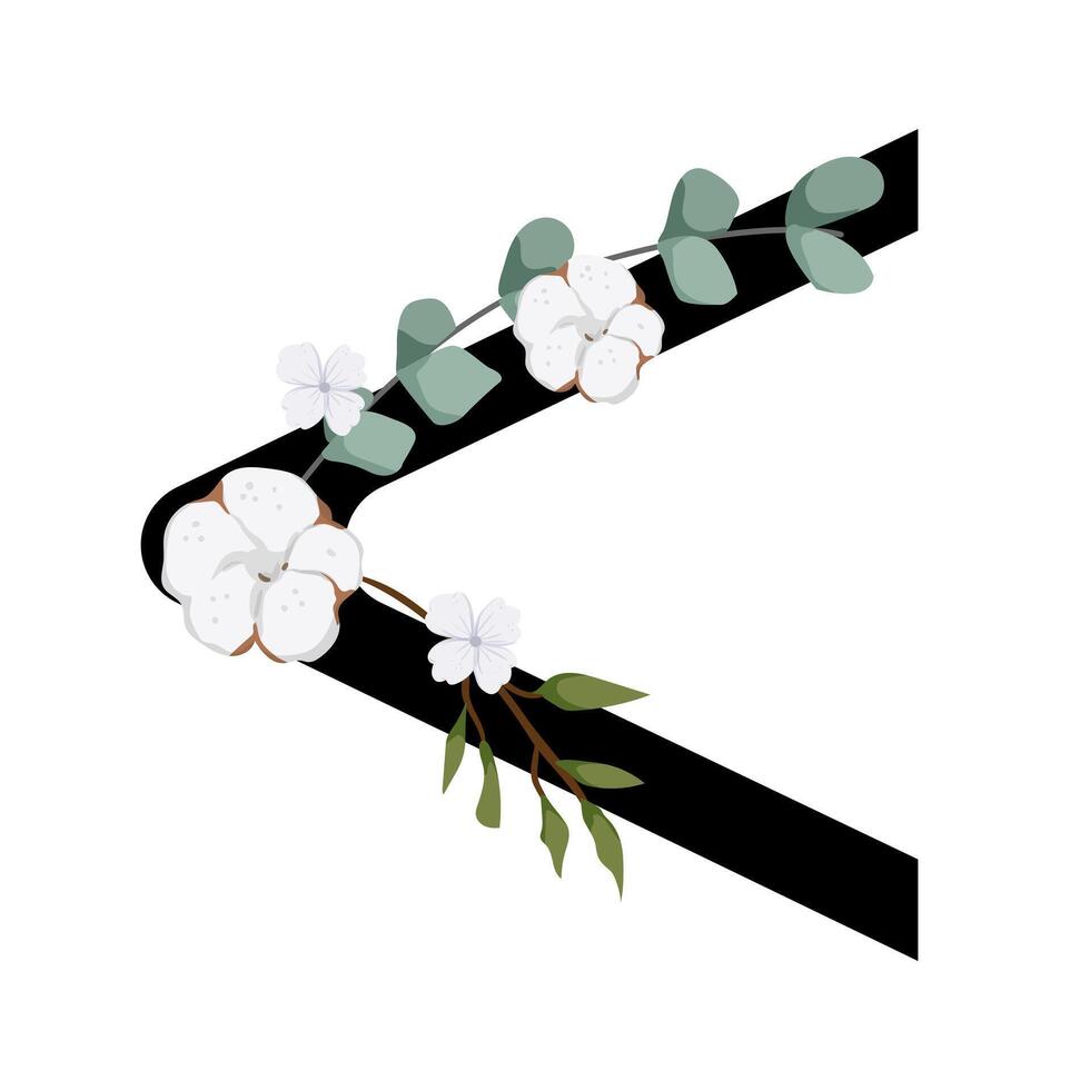 A black and white floral arrow with green leaves vector