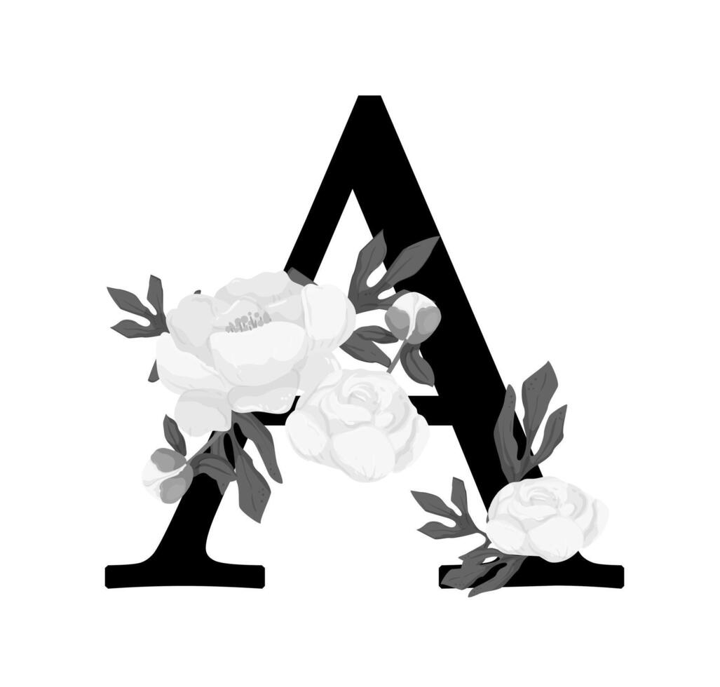 A black and white floral letter a vector