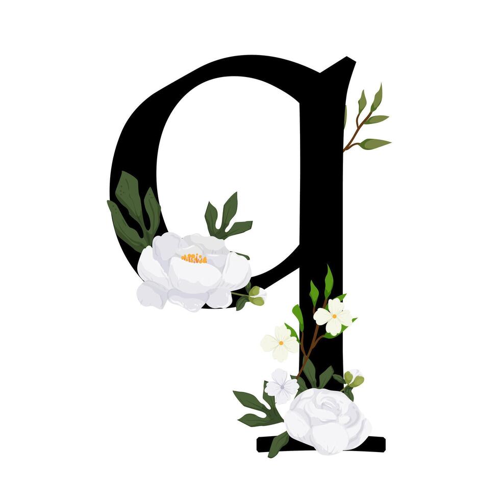 The letter p with flowers and leaves vector