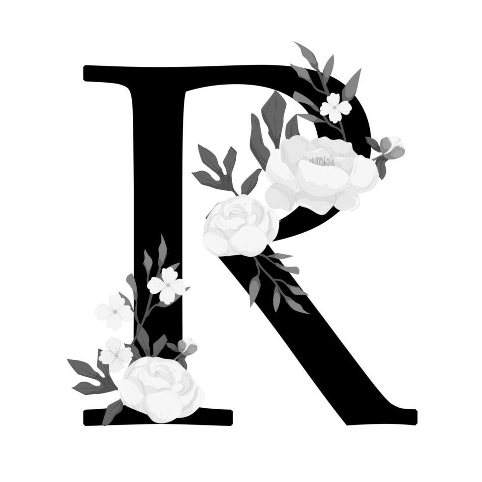 The letter r is surrounded by flowers vector