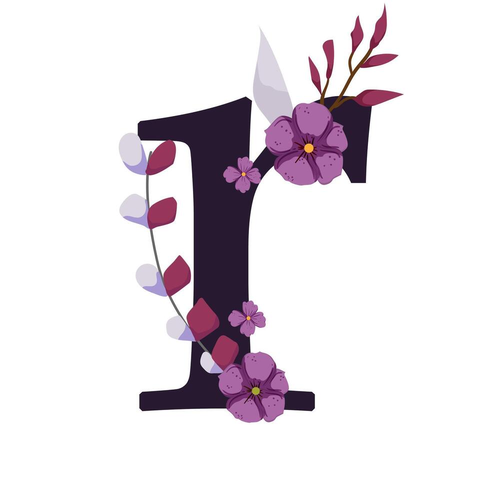 The letter f is decorated with flowers and leaves vector