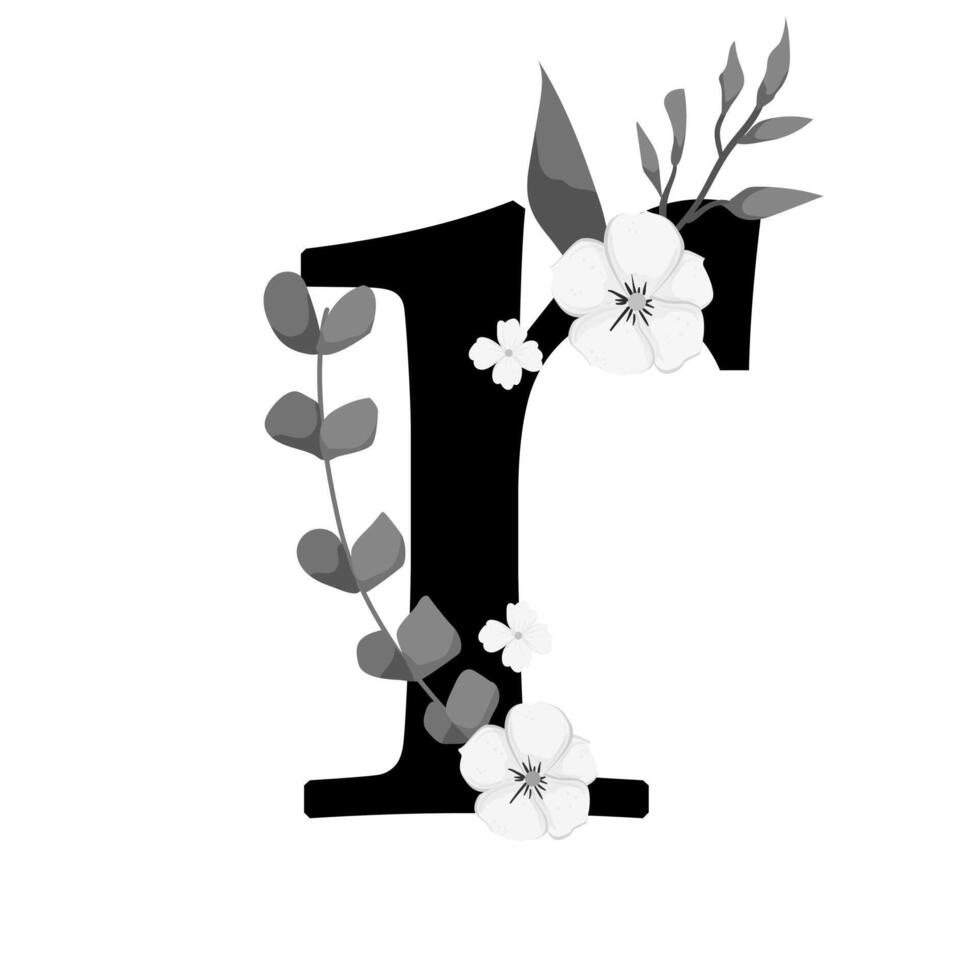 The letter f is decorated with flowers and leaves vector