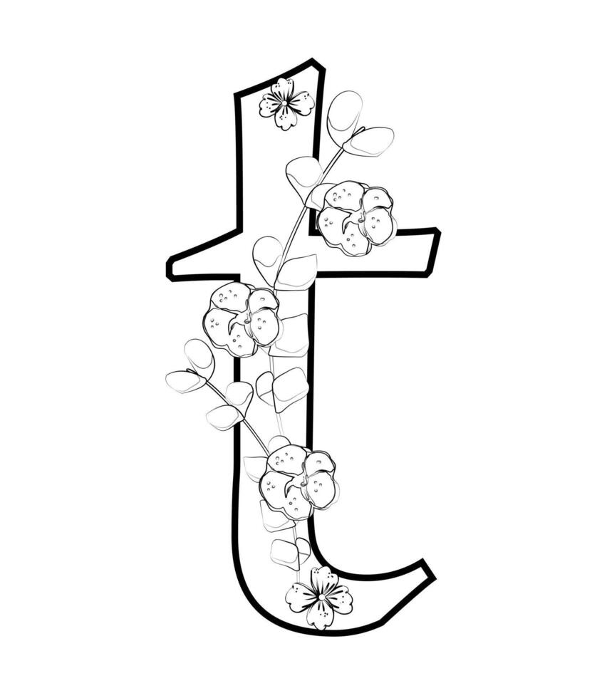 A letter t with flowers and leaves vector