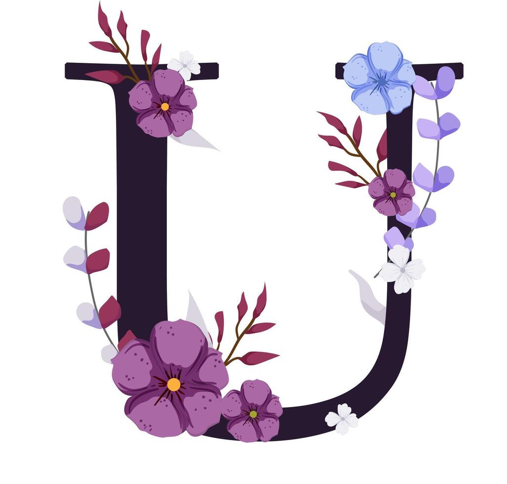 The letter u is made of flowers and leaves vector