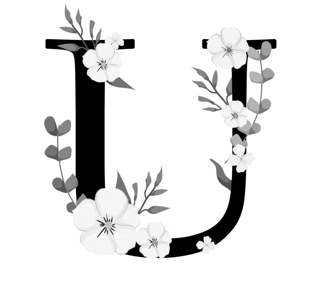 The letter u is made of flowers and leaves vector
