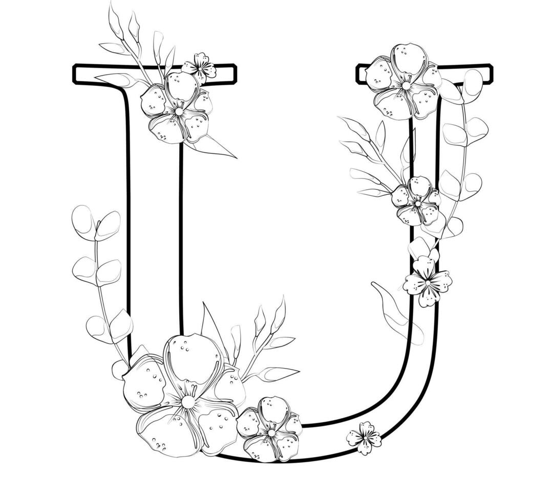 The letter u is made of flowers and leaves vector