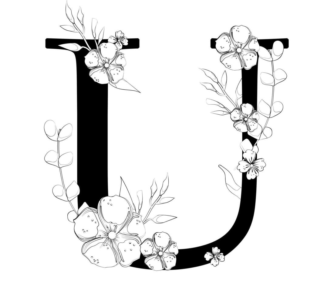 The letter u is made up of flowers and leaves vector