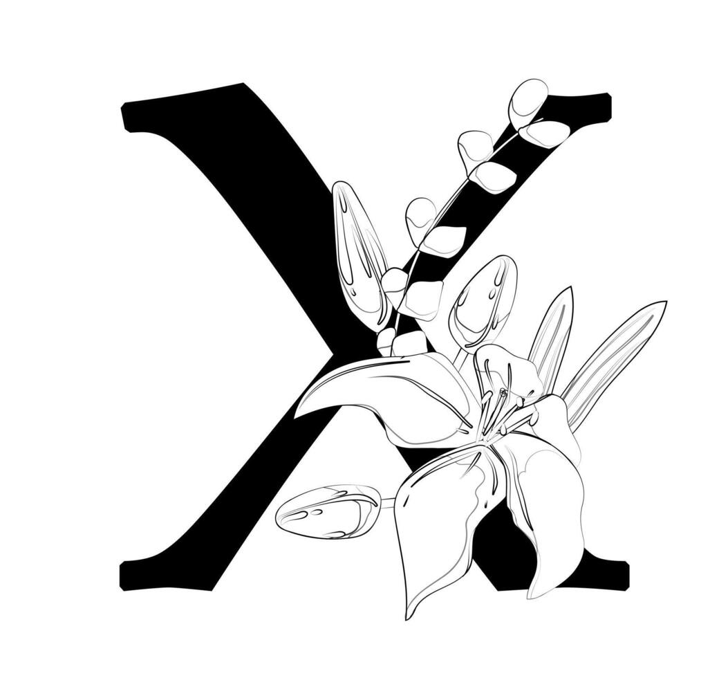 The letter x with flowers and leaves vector