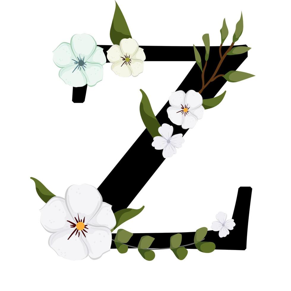 The letter z is made of flowers and leaves vector