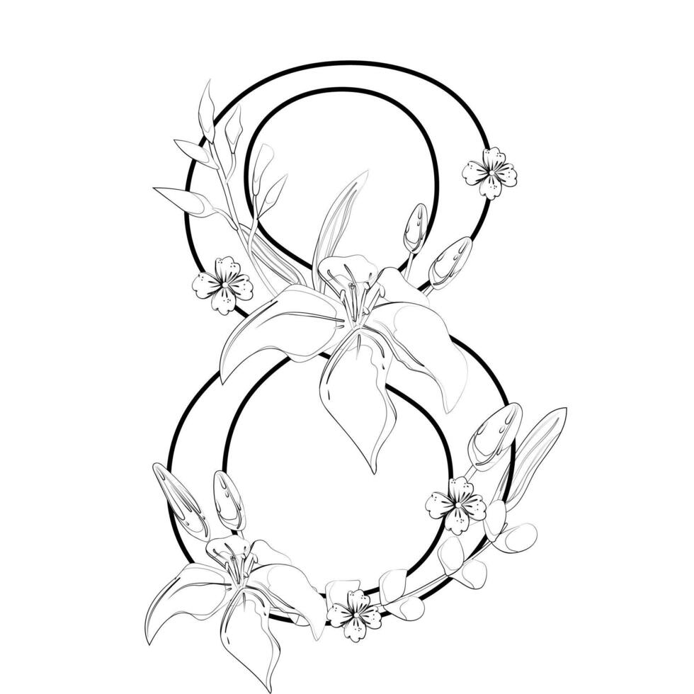 A drawing of the number eight with flowers vector