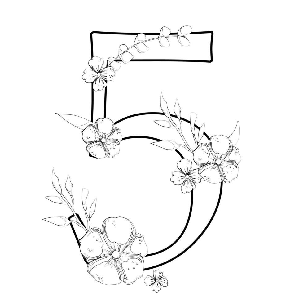 A number five with flowers and leaves vector