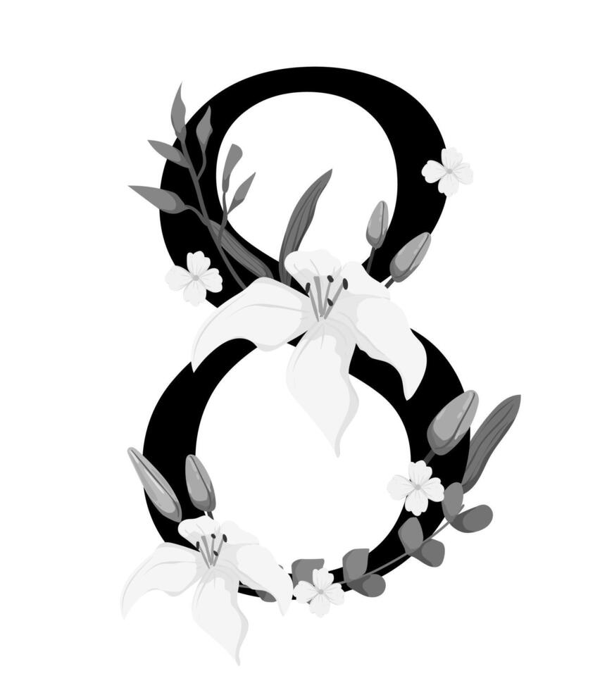 The number eight is made up of flowers and leaves vector