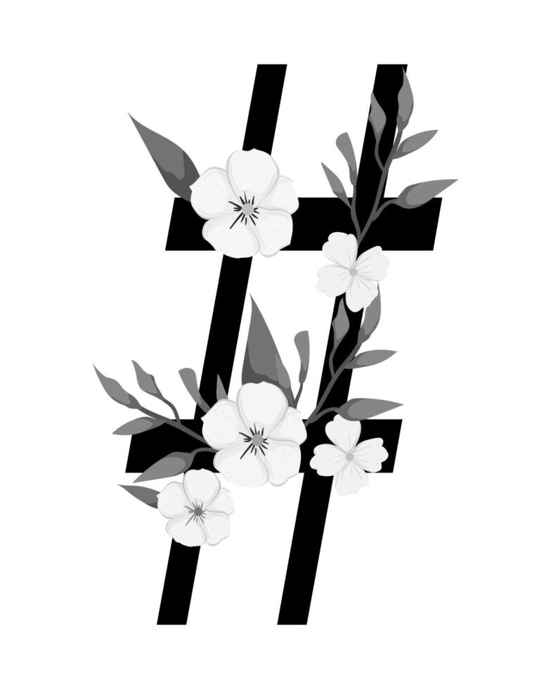 A black and white floral design with a hashtag vector