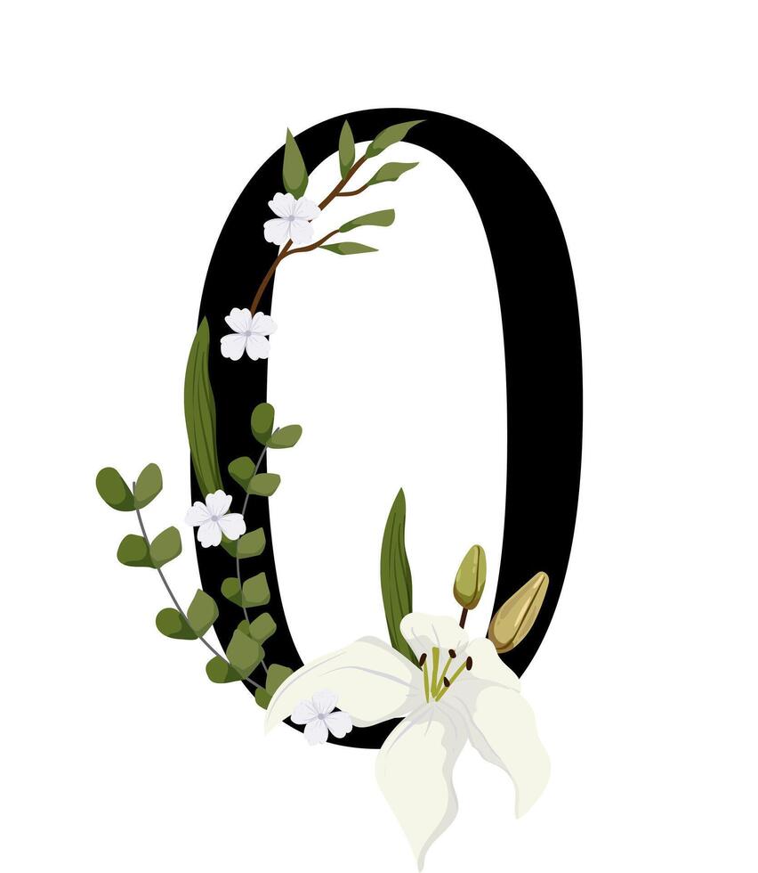 The letter o with flowers and leaves vector