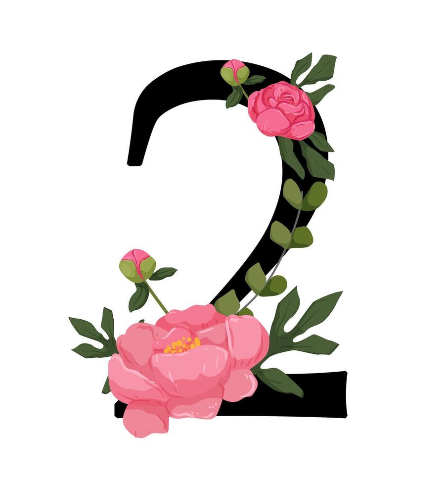 Number 2 with flowers vector