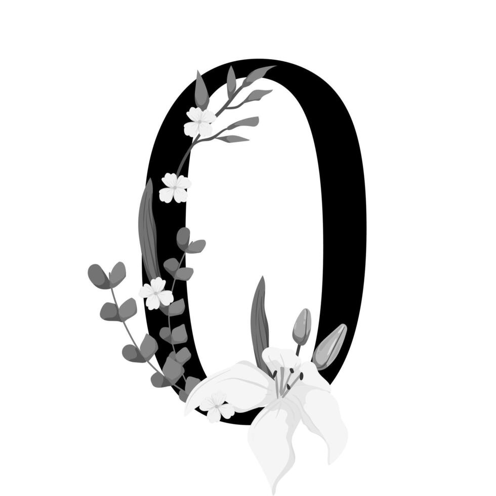 The letter o is surrounded by flowers and leaves vector