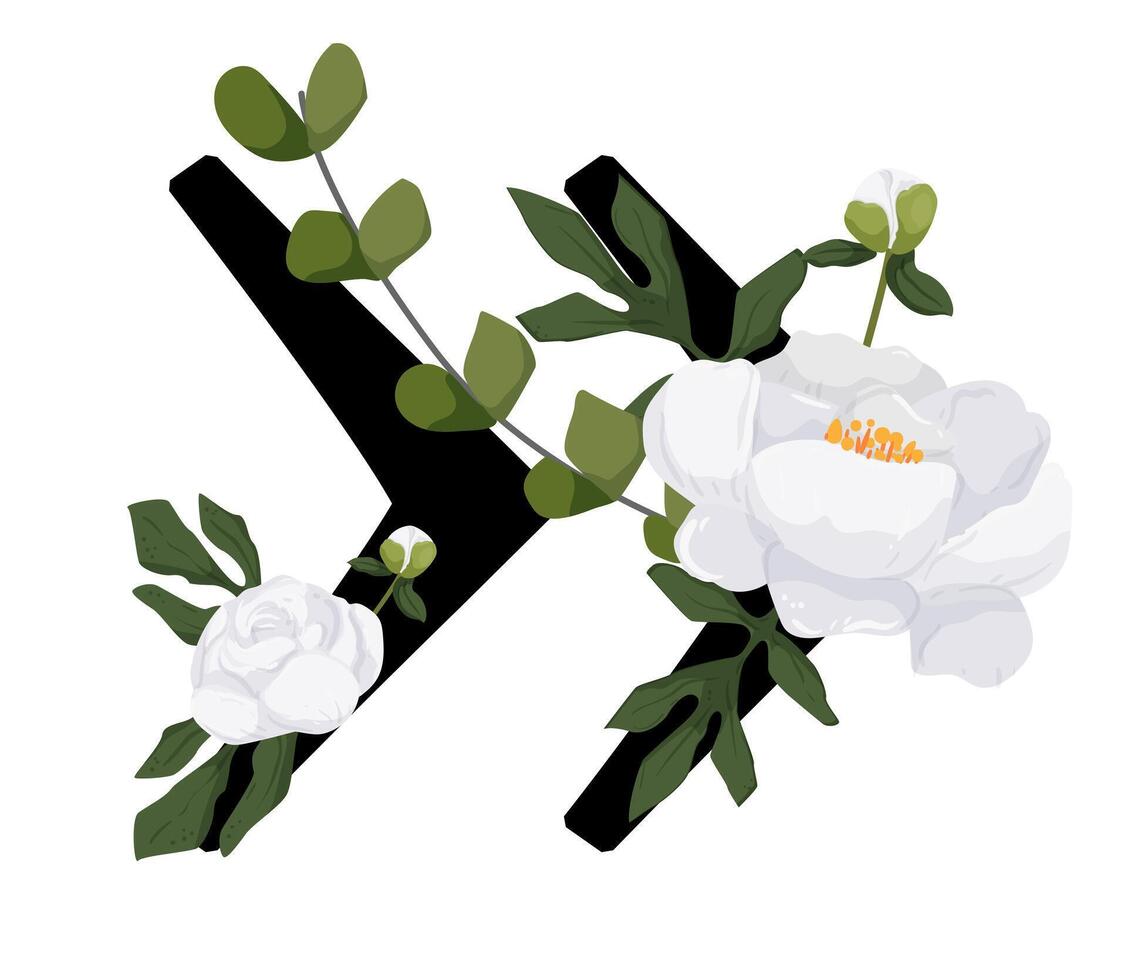 The letter x with flowers and leaves vector