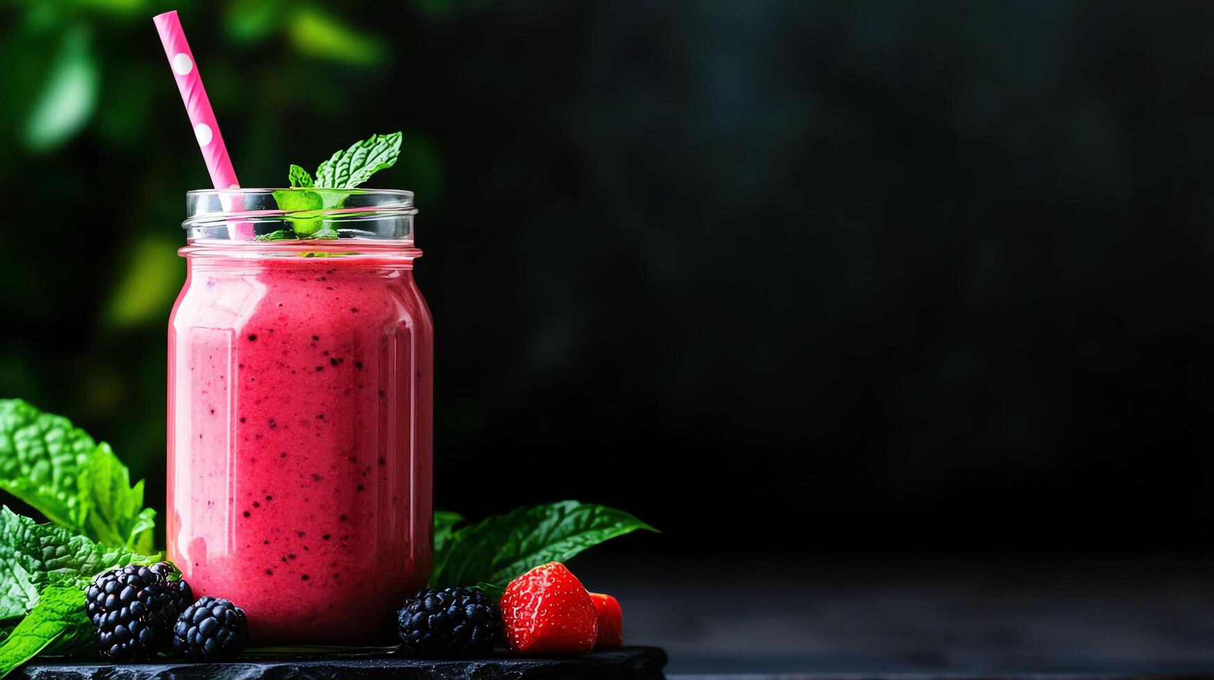Refreshing mixed berry smoothie in jar photo