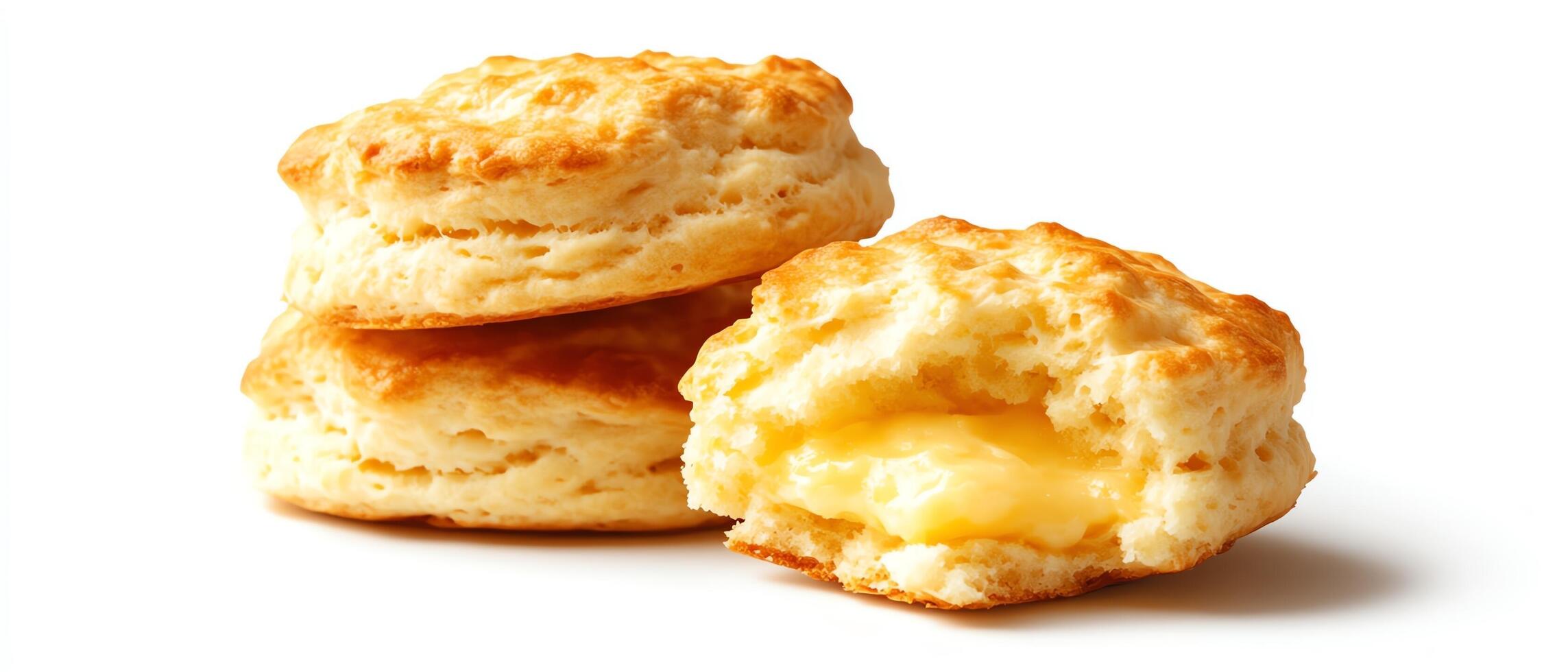 Flaky buttery biscuit with melted cheese filling. photo