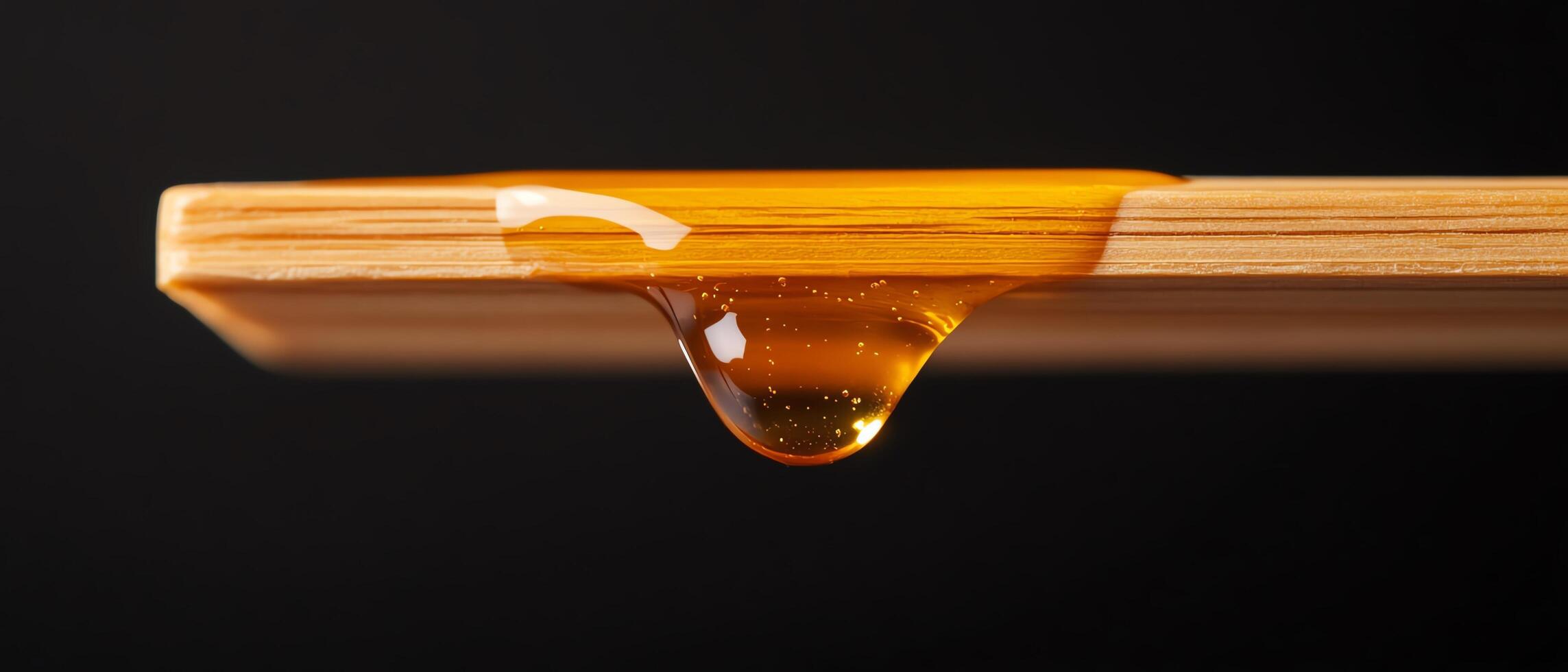 Close-up of honey dripping from wooden surface. photo