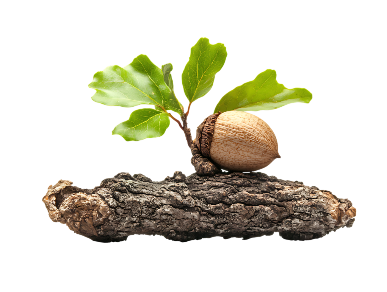 Acorn sprouting on a log, growth concept png