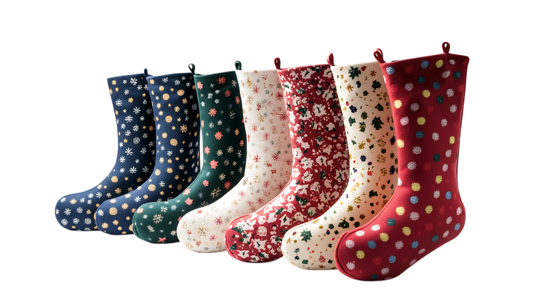 Stylish rain boots with various patterns. transparent bg png