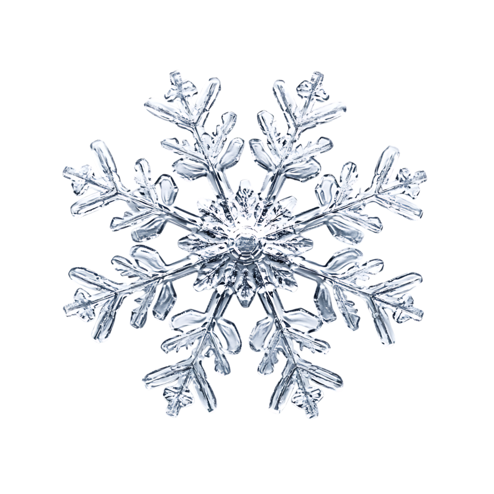 Macro shot of a single, unique snowflake. png