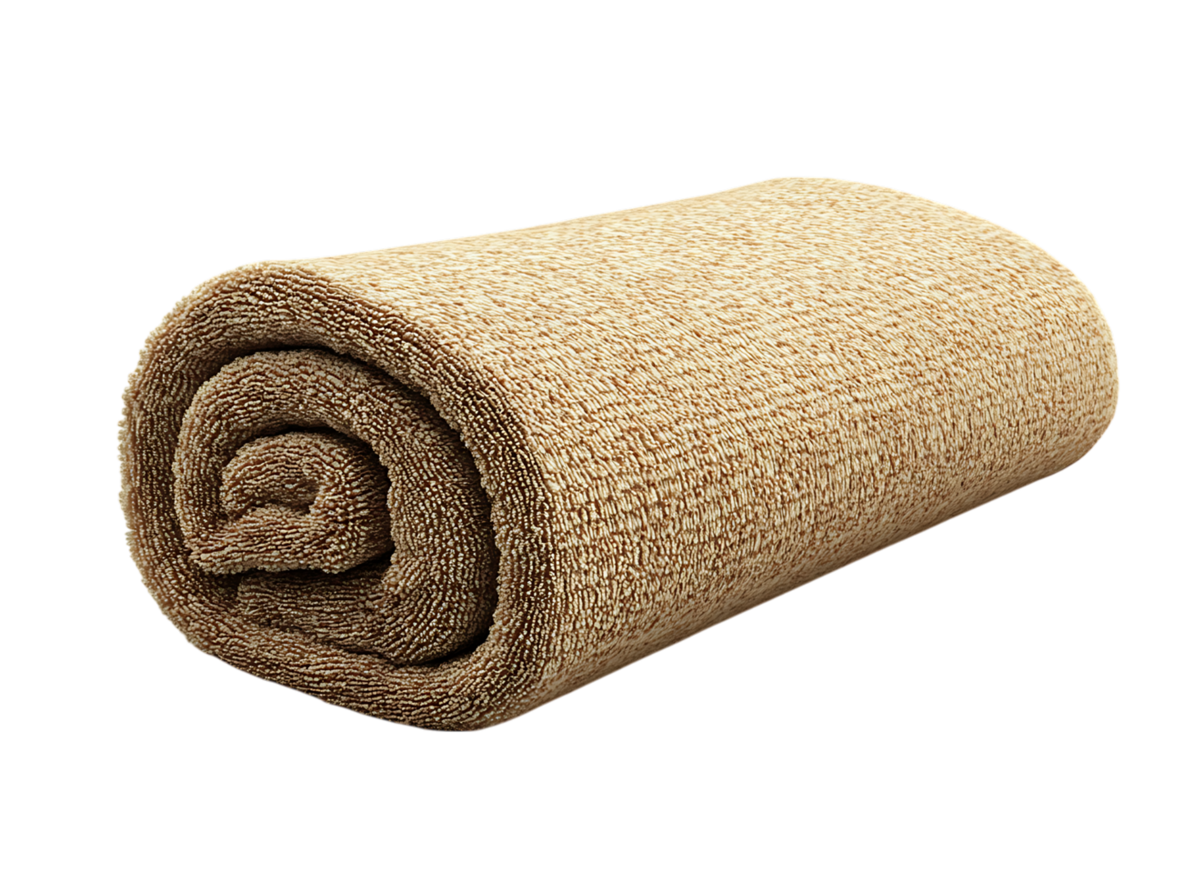 Rolled up beige waffle weave cotton bath towel png