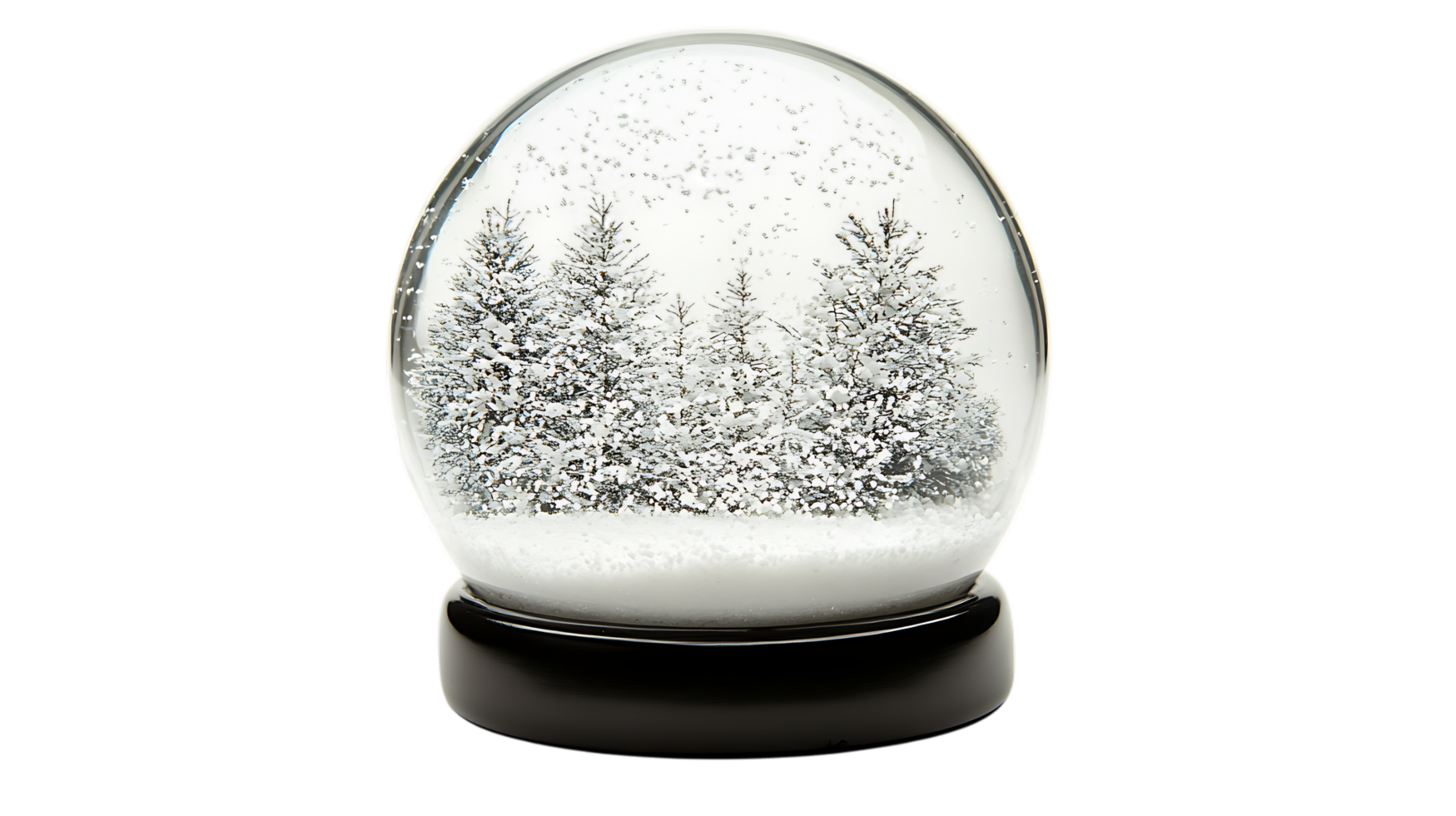 Winter wonderland snow globe with snow covered trees. png