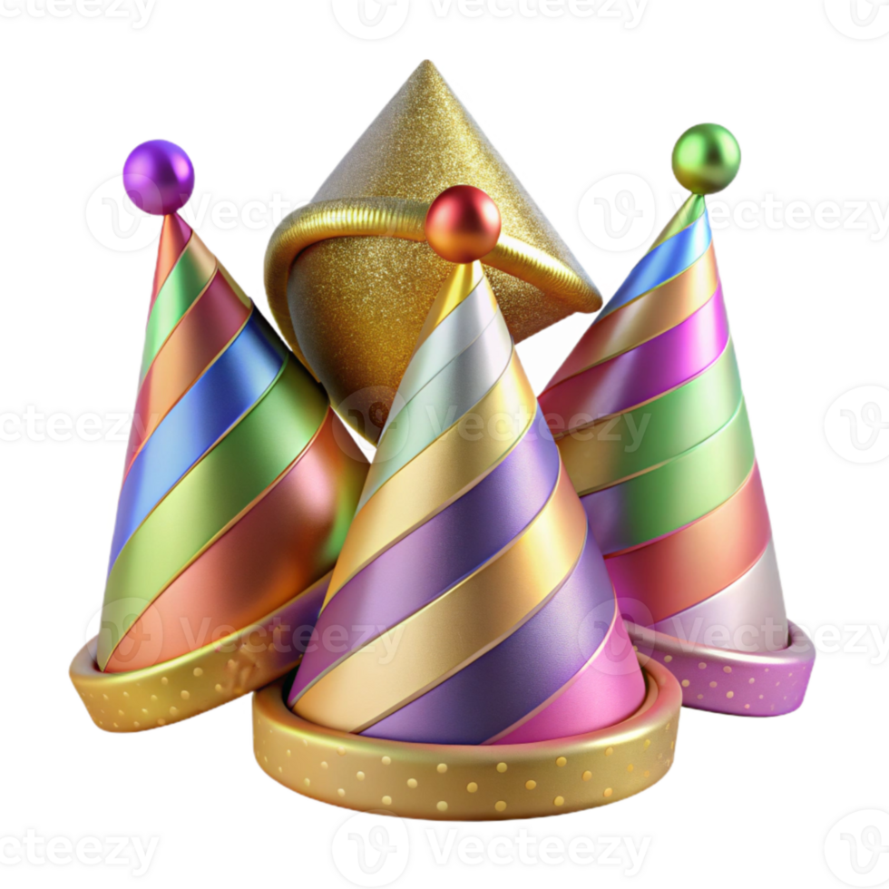 vibrant modern Birthday Party Hats Colorful Set Cutout detailed png