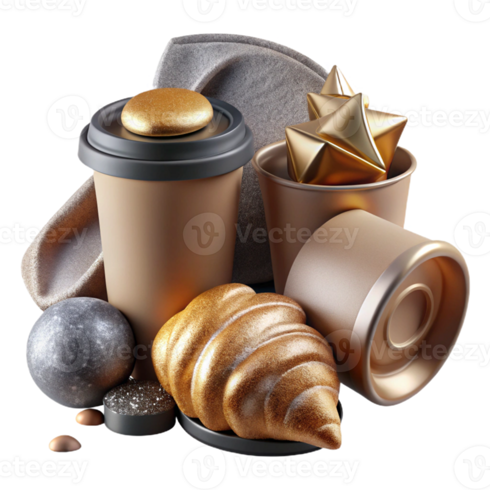 elegant contemporary Branding Mockup with Coffee and Croissant Isolated high resolution png