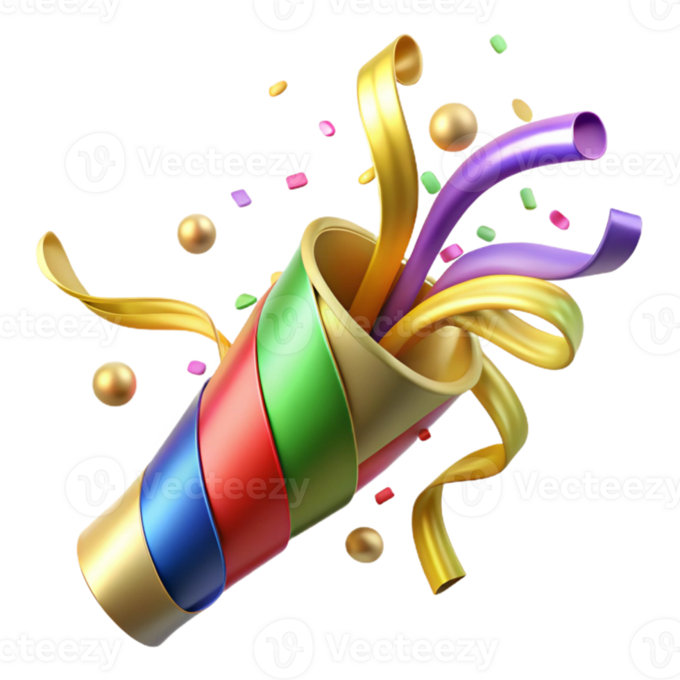 impressive modern Confetti Cannon Exploding Colorful Streamers Cutout png
