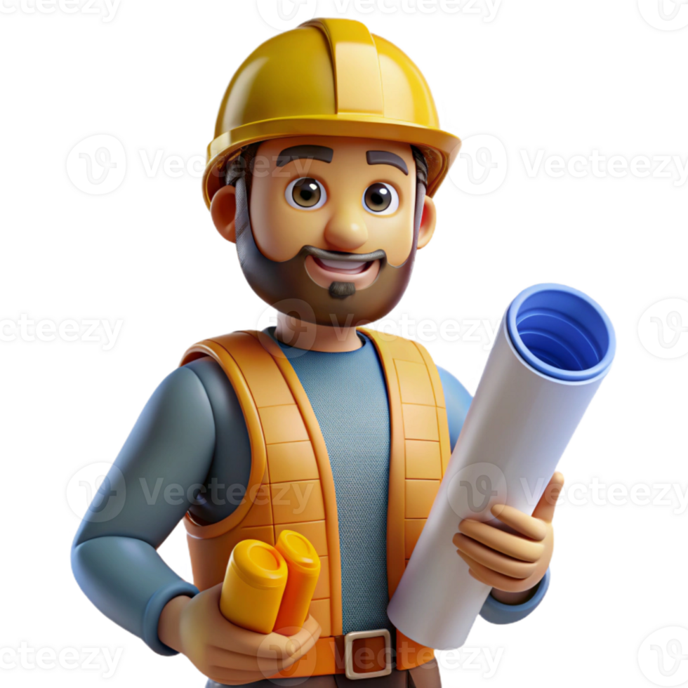 elegant vintage Construction Worker with Blueprints Isolated Engineering Project exclusive png