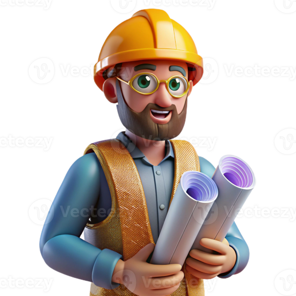stunning contemporary Construction Worker with Blueprints Isolated Engineering Project original png