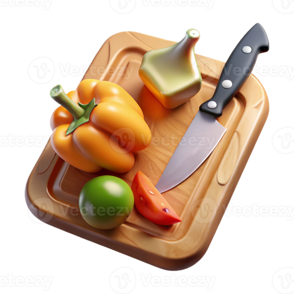 stunning artistic Cutting Board with Knife and Vegetables Cutout for Cooking Shows high quality png