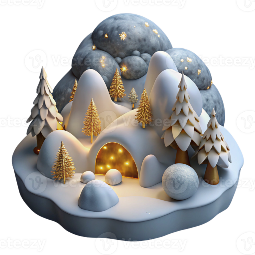 elegant rustic Cutout Winter Snow Landscape for Holiday Cards detailed png