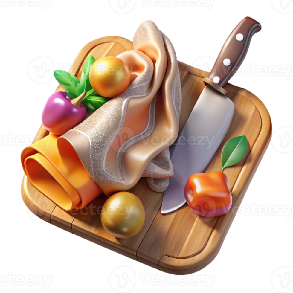 stunning contemporary Cutting Board with Knife and Vegetables Cutout for Cooking Shows authentic png
