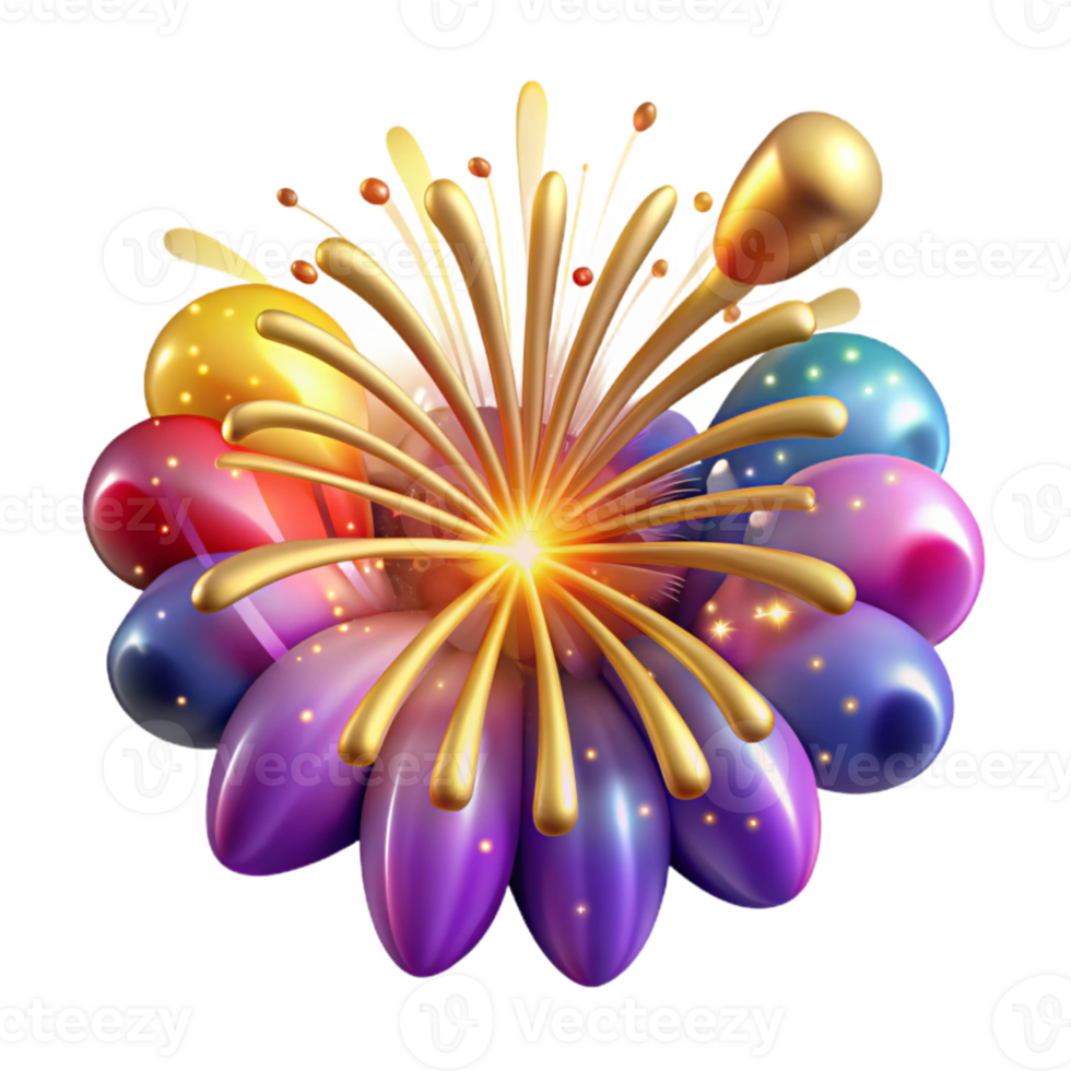 wonderful abstract Fireworks Burst Colorful Night Sky Isolated authentic png