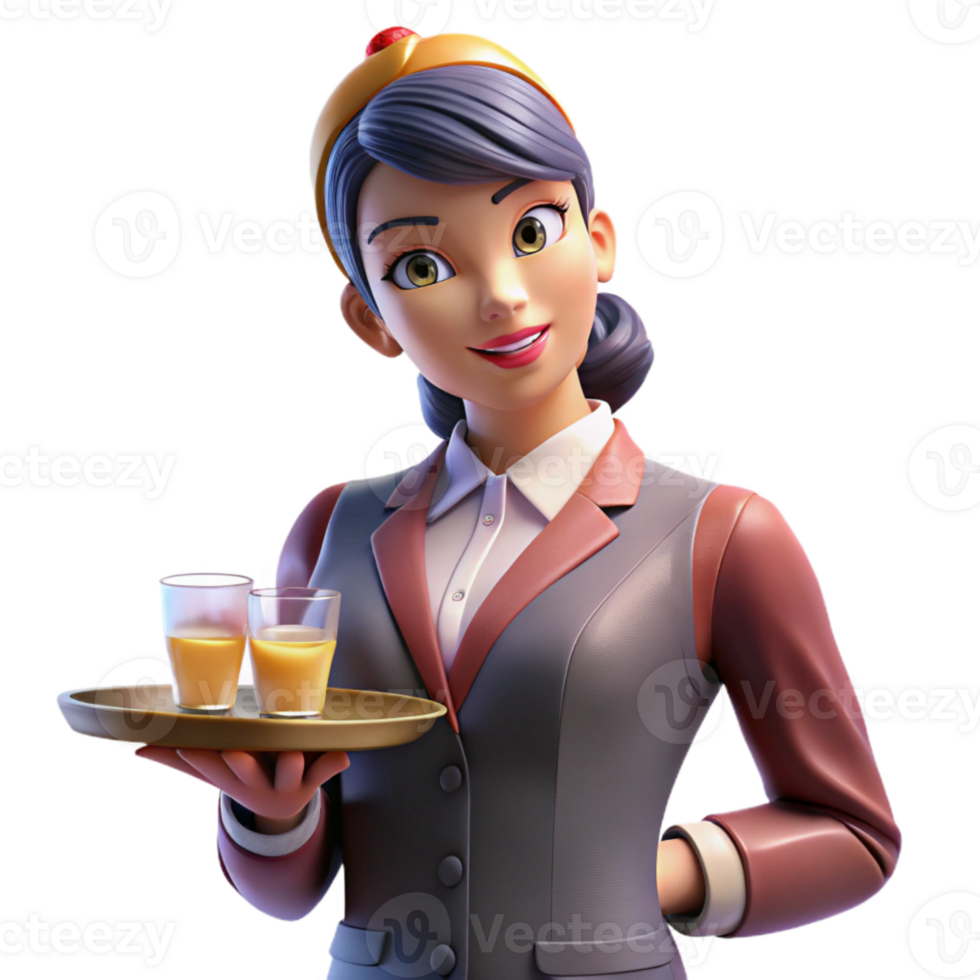 stunning rustic Flight Attendant Serving Drinks Transparent for Airline Websites premium png