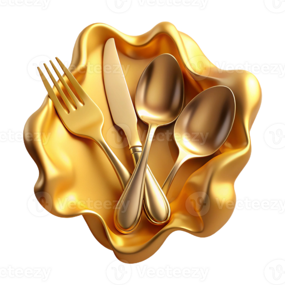 extraordinary vintage Gold Fork Knife Spoon Cutlery Transparent for Menu Design premium png