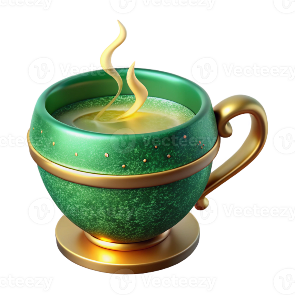 extraordinary creative Green Tea Cup with Steam Transparent for Tea Shop Websites genuine png