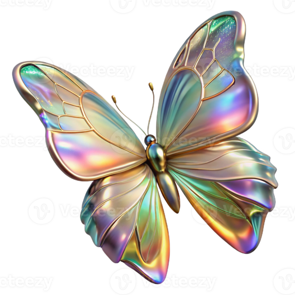 beautiful contemporary Holographic Butterfly Transparent for Nature Design detailed png