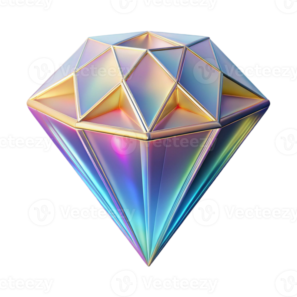elegant minimalist Holographic Diamond Icon Transparent for Luxury Design detailed png