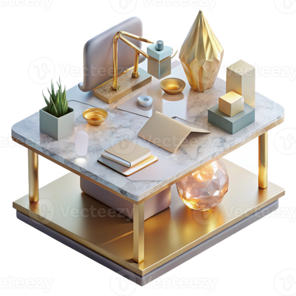 vibrant traditional Isometric Branding Mockup on Desk Transparent Background premium png
