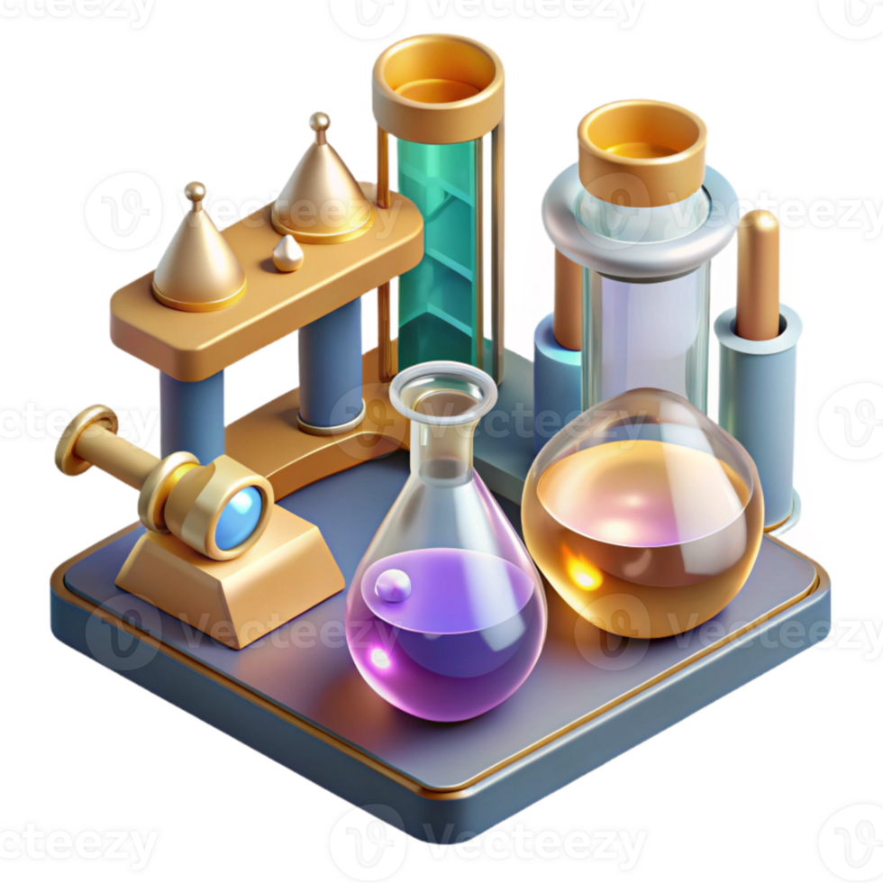 vibrant rustic Isometric Laboratory Equipment Set Cutout for Science Graphics exclusive png