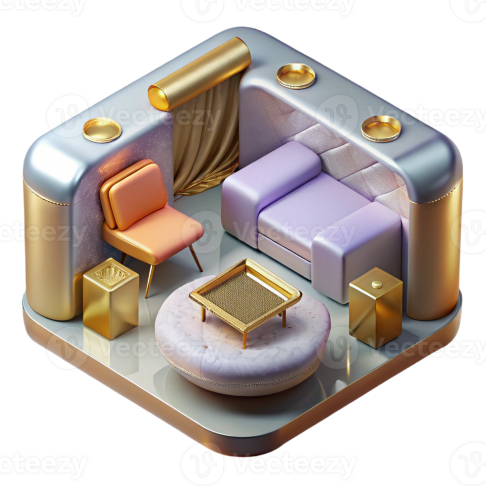 vibrant minimalist Isometric Vr Furniture Isolated for Interior Design Projects professional png