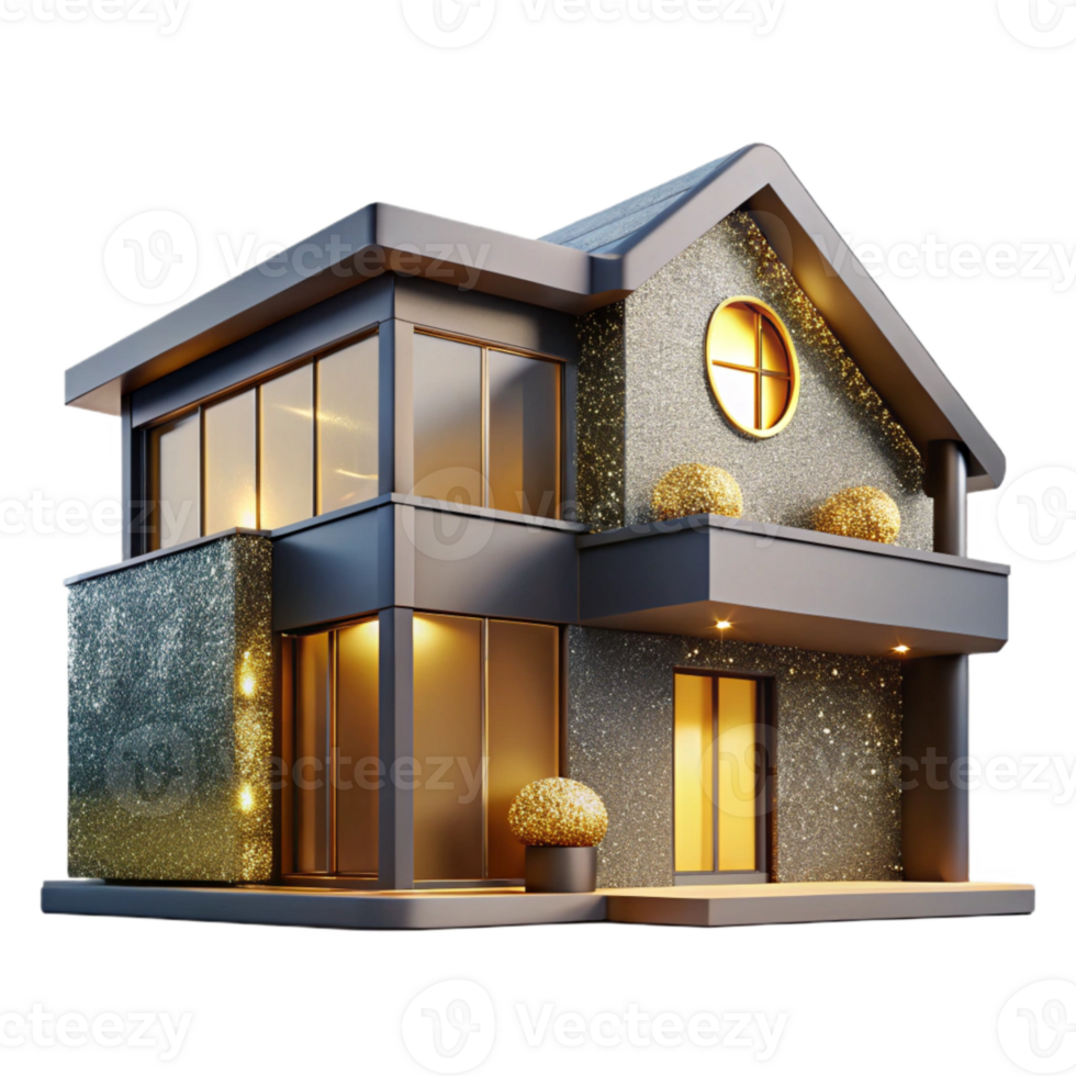beautiful contemporary Modern House Exterior Front View Cutout Residential Architecture premium png