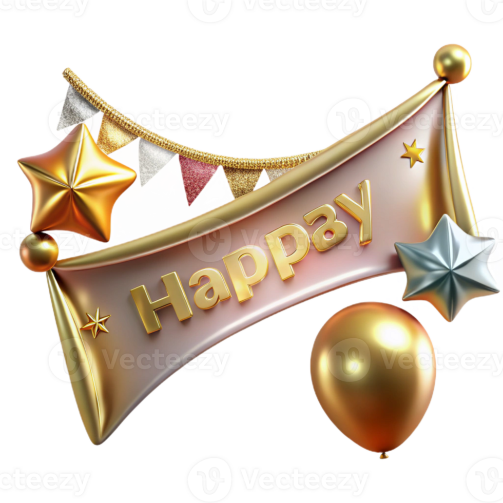 extraordinary classic Party Banner Happy Birthday Text Isolated premium png