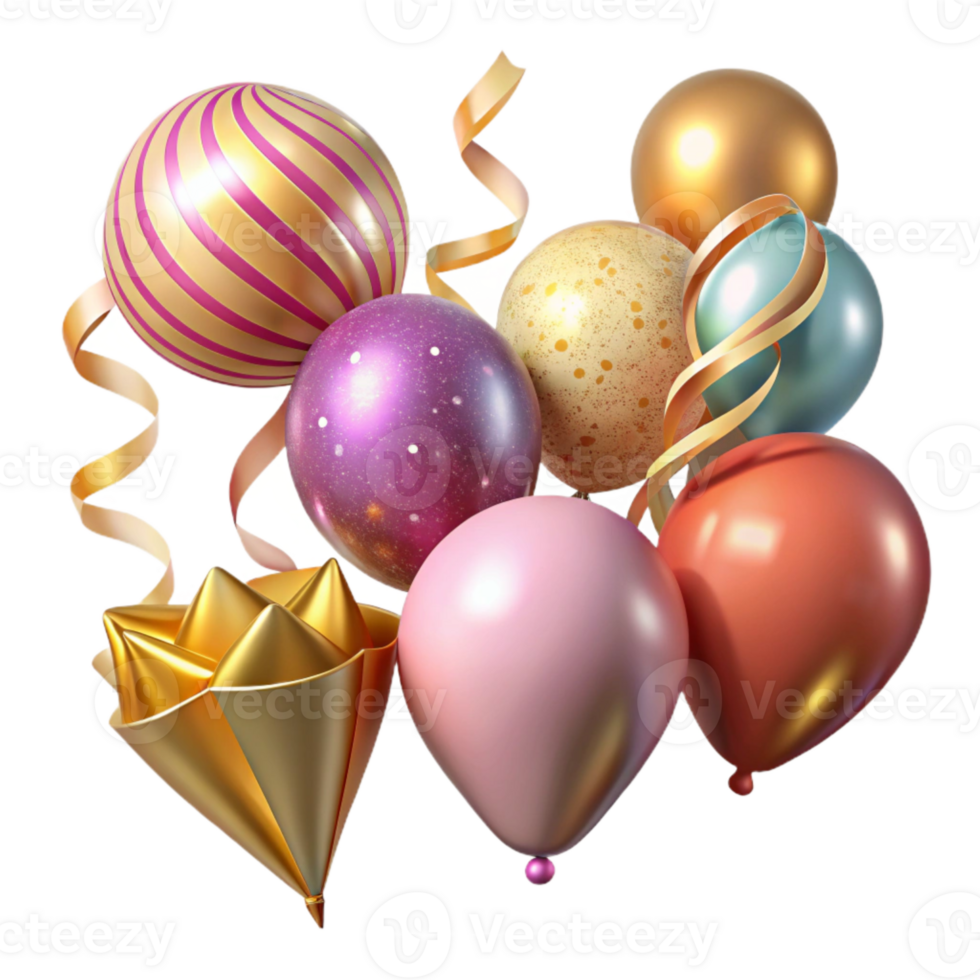 magnificent contemporary Party Streamers and Balloons Colorful Set Cutout high resolution png