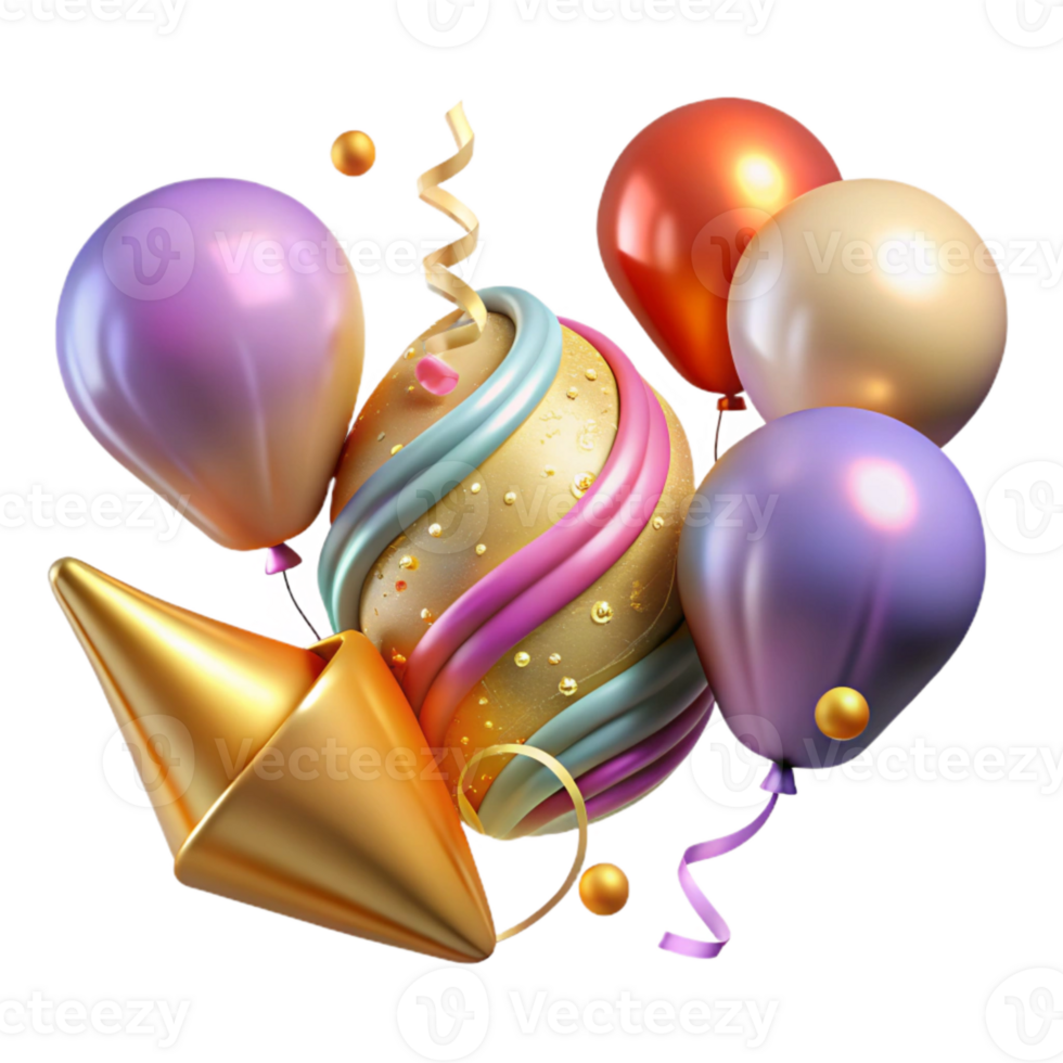 stunning vintage Party Streamers and Balloons Colorful Set Cutout authentic png